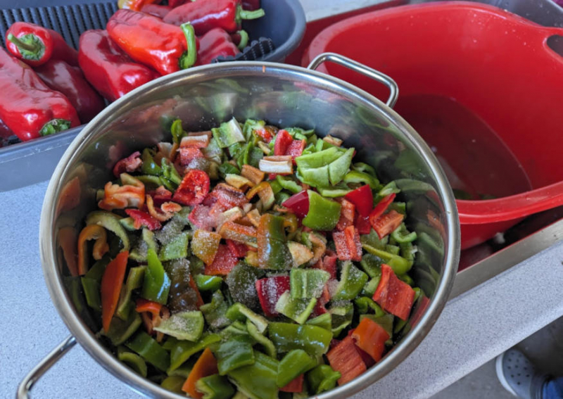 Paprika geschnitten im Topf
