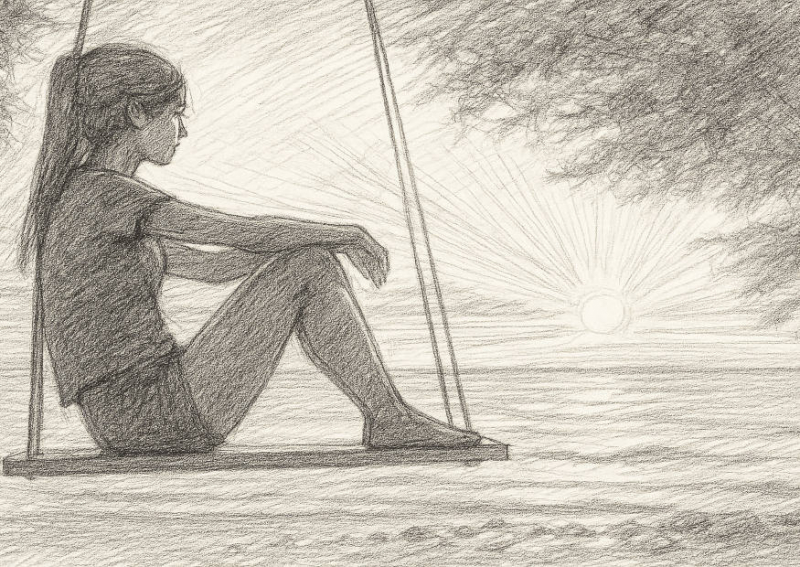 chillende Frau in der Abensdsonne