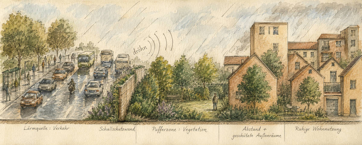 Lärmschutzwand zum Wohngebeit