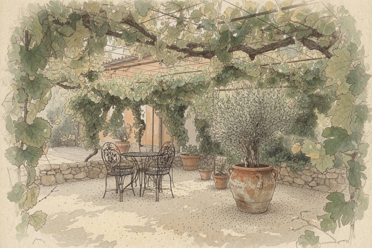 Kiesbelag einer mediterranen Terrasse