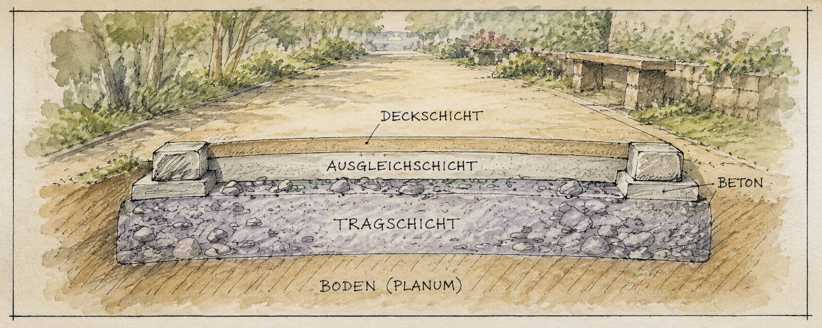 Aufbau einer wassergebundenene Wegedecke