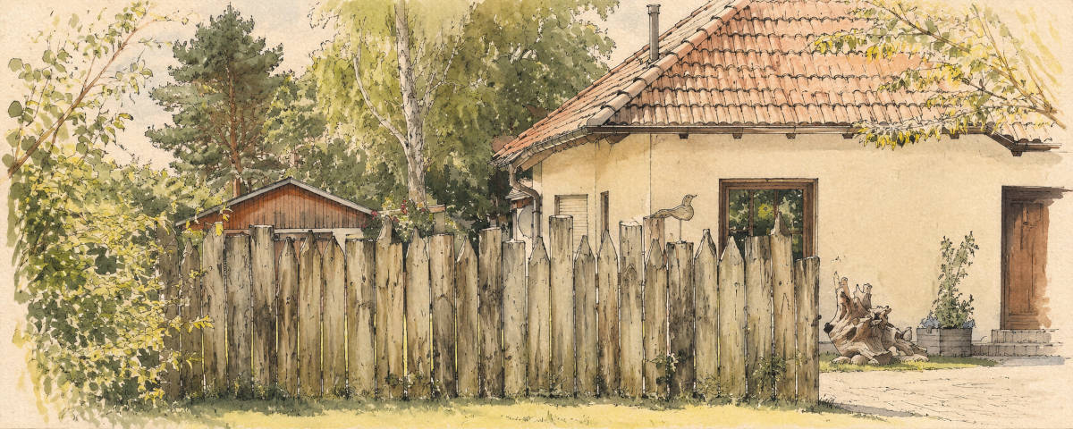 Urige Sichtschutzpalisaden aus Holz am Hausgarten