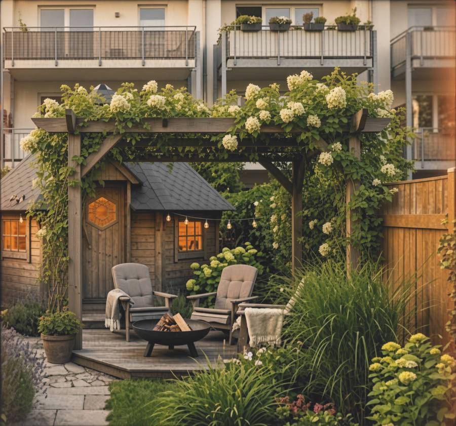 Grillhütte in einem kleinen Garten